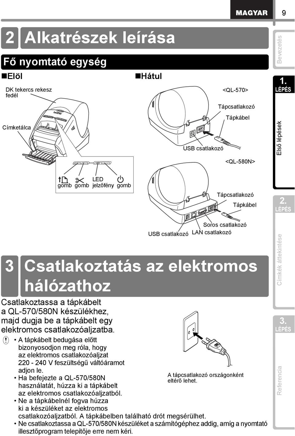 A tápkábelt bedugása előtt bizonyosodjon meg róla, hogy az elektromos csatlakozóaljzat 220-240 V feszültségű váltóáramot adjon le.