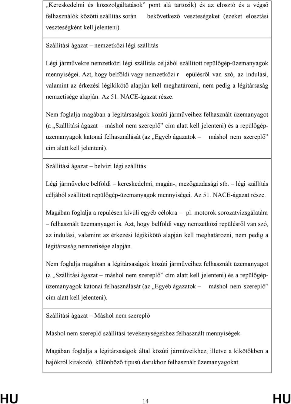 Azt, hogy belföldi vagy nemzetközi r epülésről van szó, az indulási, valamint az érkezési légikikötő alapján kell meghatározni, nem pedig a légitársaság nemzetisége alapján. Az 51. NACE-ágazat része.