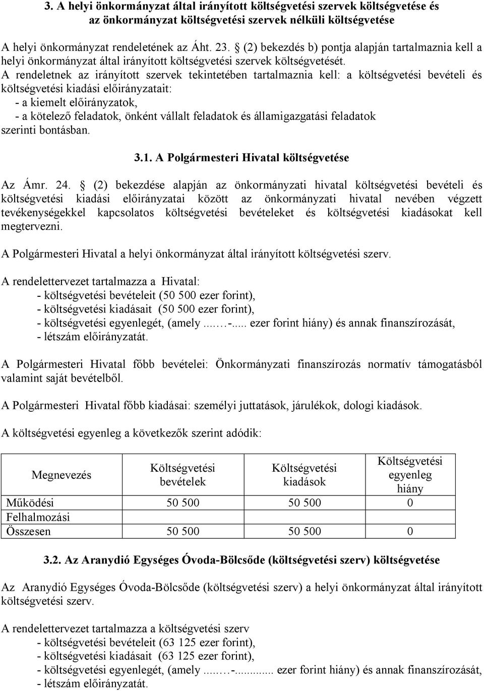 A rendeletnek az irányított szervek tekintetében tartalmaznia kell: a költségvetési bevételi és költségvetési kiadási előirányzatait: - a kiemelt előirányzatok, - a kötelező feladatok, önként vállalt