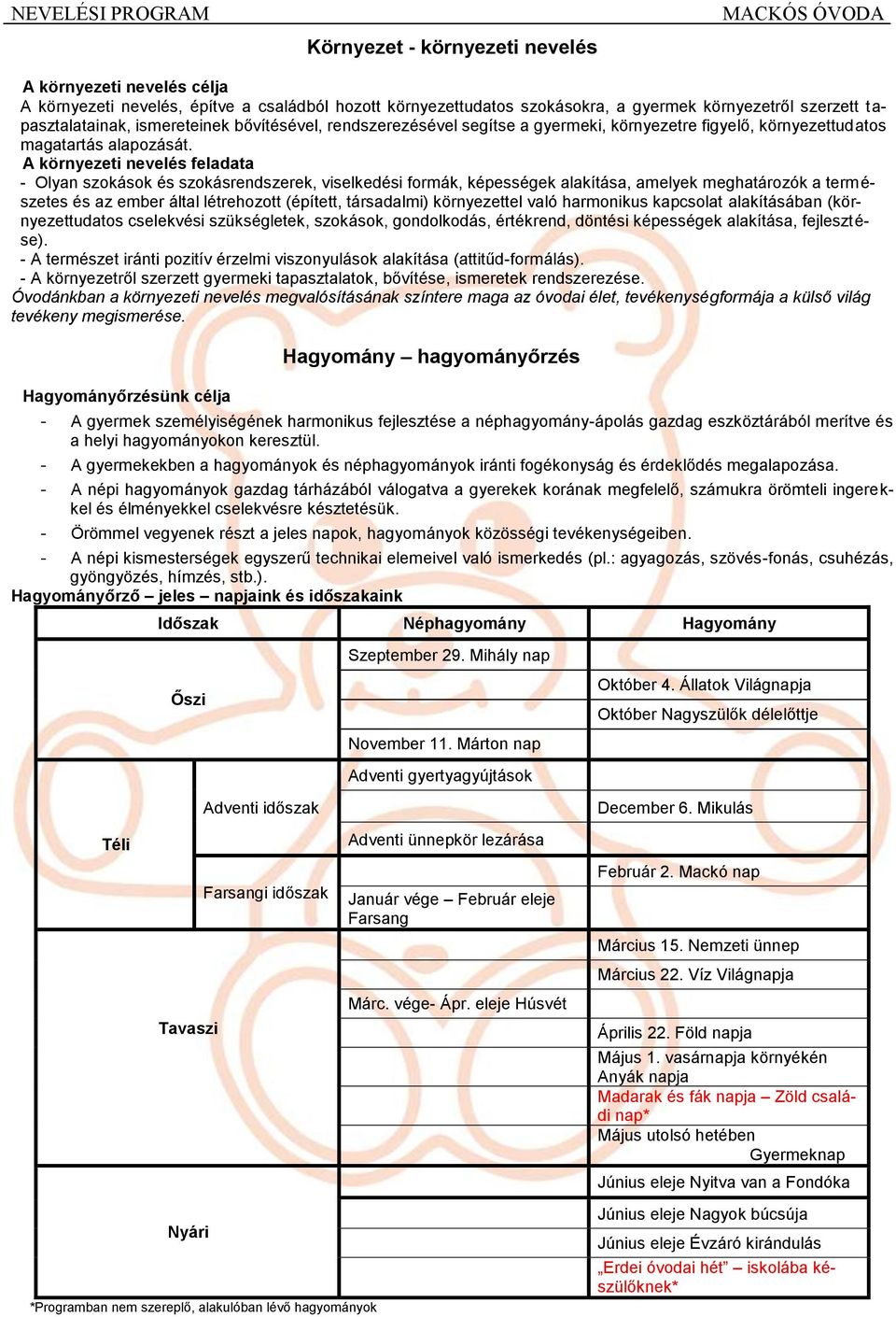 A környezeti nevelés feladata - Olyan szokások és szokásrendszerek, viselkedési formák, képességek alakítása, amelyek meghatározók a természetes és az ember által létrehozott (épített, társadalmi)