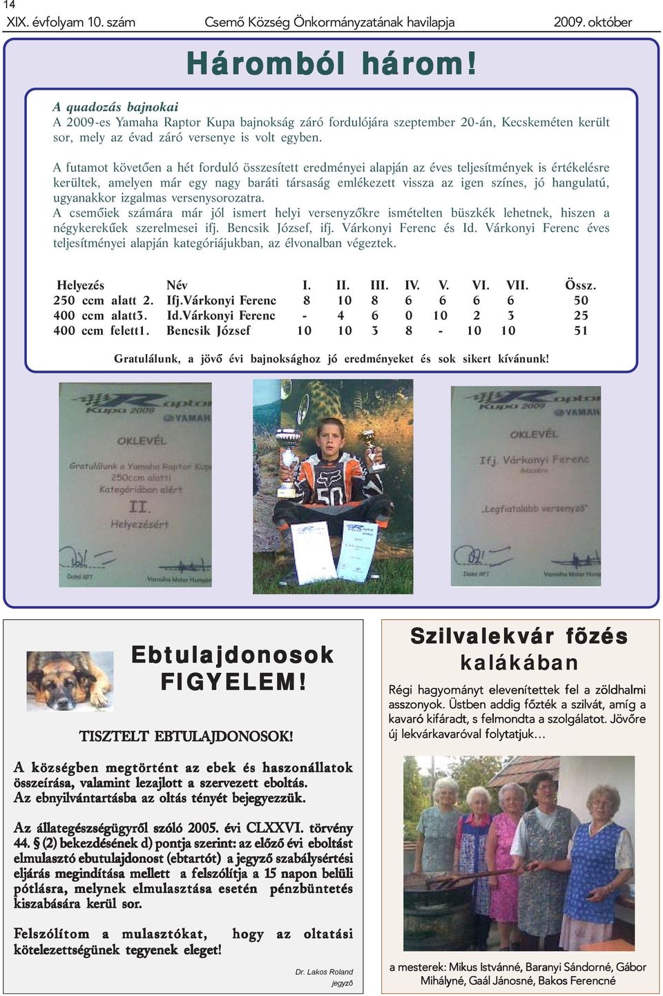 A futamot követõen a hét forduló összesített eredményei alapján az éves teljesítmények is értékelésre kerültek, amelyen már egy nagy baráti társaság emlékezett vissza az igen színes, jó hangulatú,