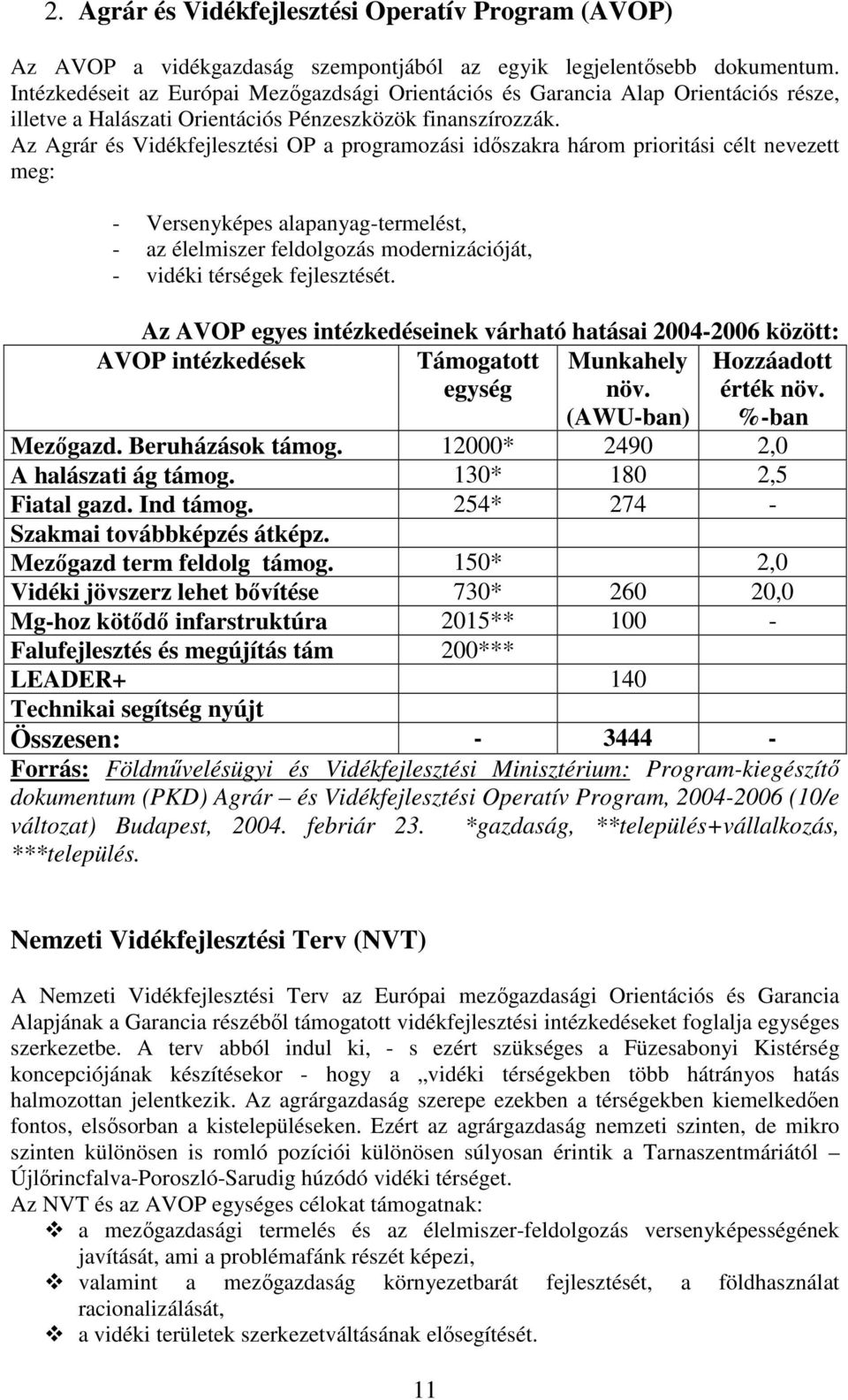 Az Agrár és Vidékfejlesztési OP a programozási időszakra három prioritási célt nevezett meg: - Versenyképes alapanyag-termelést, - az élelmiszer feldolgozás modernizációját, - vidéki térségek