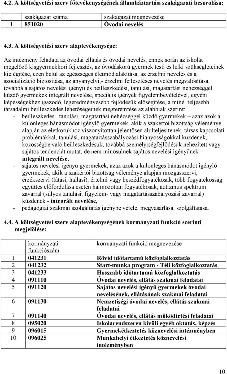 szükségleteinek kielégítése, ezen belül az egészséges életmód alakítása, az érzelmi nevelés és a szocializáció biztosítása, az anyanyelvi,- érzelmi fejlesztéses nevelés megvalósítása, továbbá a