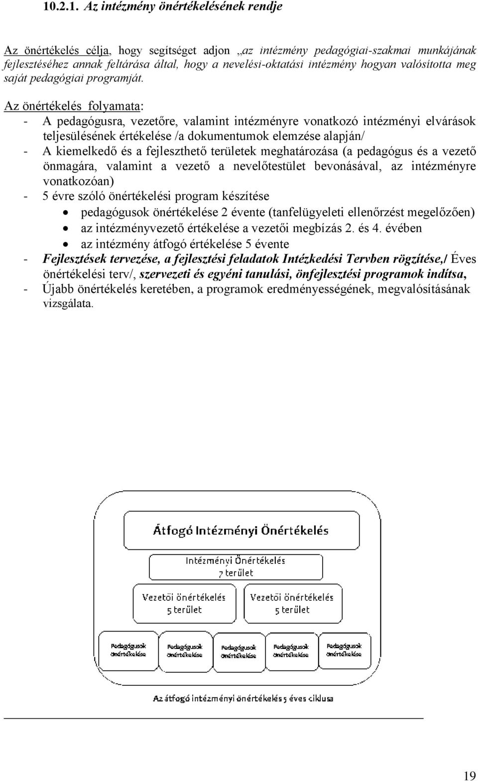 Az önértékelés folyamata: - A pedagógusra, vezetőre, valamint intézményre vonatkozó intézményi elvárások teljesülésének értékelése /a dokumentumok elemzése alapján/ - A kiemelkedő és a fejleszthető