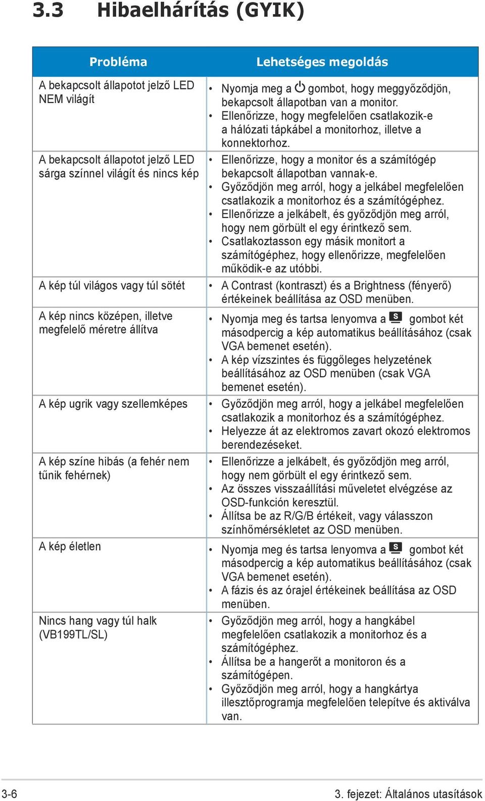 állapotban van a monitor. Ellenőrizze, hogy megfelelően csatlakozik-e a hálózati tápkábel a monitorhoz, illetve a konnektorhoz.