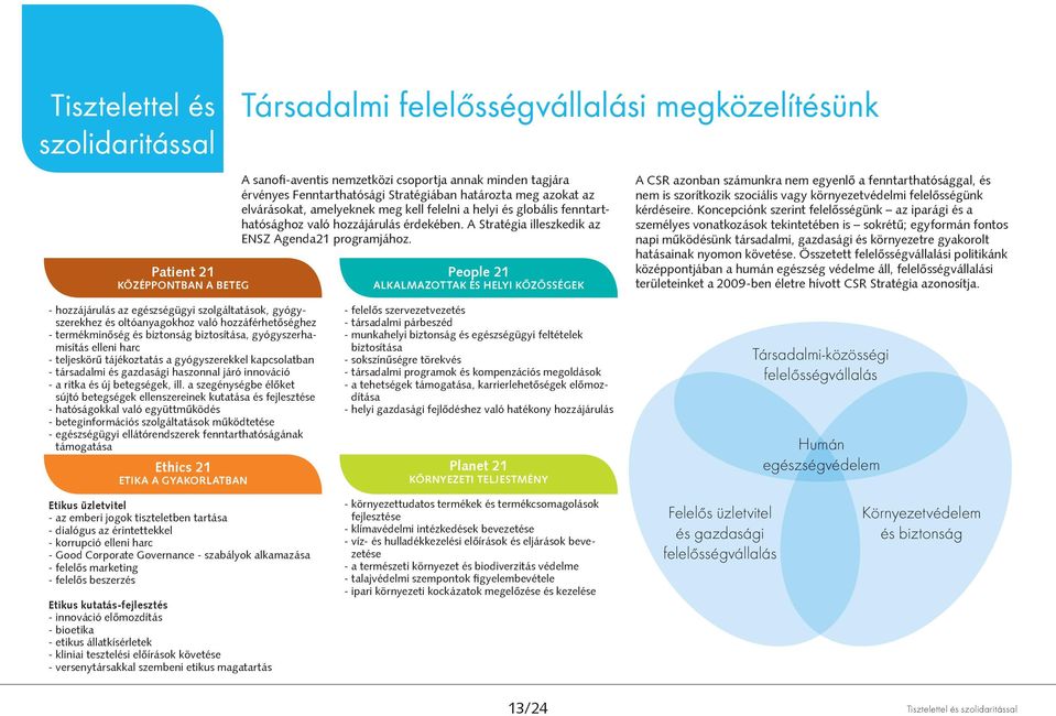 People 21 ALKALMAZOTTAK ÉS HELYI KÖZÖSSÉGEK A CSR azonban számunkra nem egyenlő a fenntarthatósággal, és nem is szorítkozik szociális vagy környezetvédelmi felelősségünk kérdéseire.