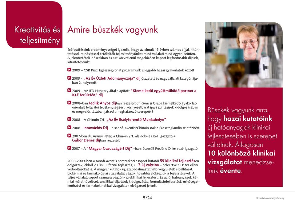 A jelentéstételi időszakban és azt közvetlenül megelőzően kapott legfontosabb díjaink, kitüntetéseink: 2009 CSR Piac: Egészségvonat programunk a legjobb hazai gyakorlatok között 2009 - Az Év Üzleti