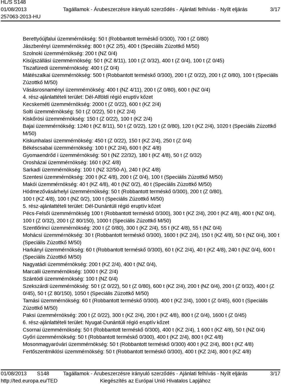 (Z 0/22), 200 t (Z 0/80), 100 t (Speciális Zúzottkő M/50) Vásásrosnaményi üzemmérnökség: 400 t (NZ 4/11), 200 t (Z 0/80), 600 t (NZ 0/4) 4.