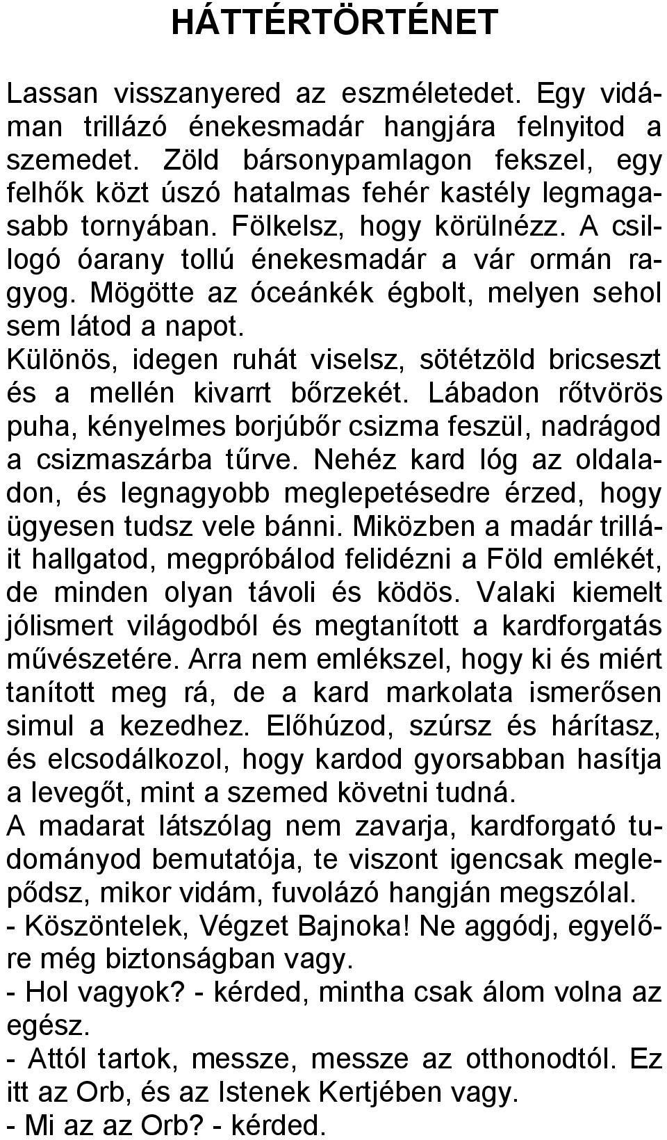 Mögötte az óceánkék égbolt, melyen sehol sem látod a napot. Különös, idegen ruhát viselsz, sötétzöld bricseszt és a mellén kivarrt bőrzekét.