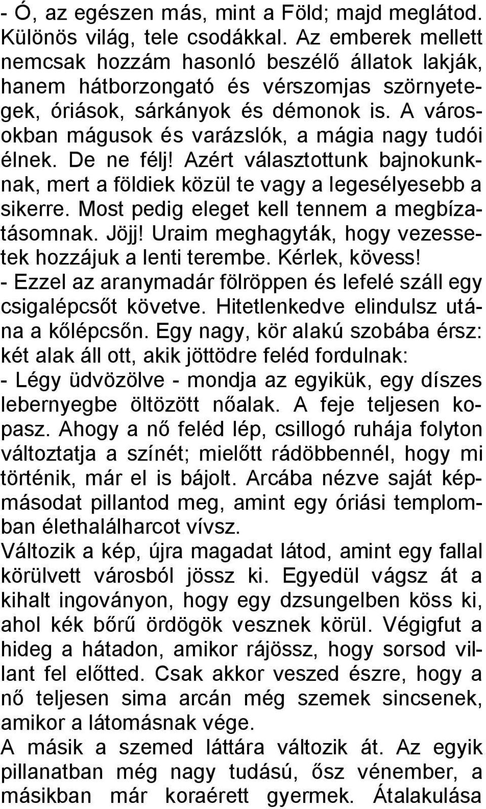 A városokban mágusok és varázslók, a mágia nagy tudói élnek. De ne félj! Azért választottunk bajnokunknak, mert a földiek közül te vagy a legesélyesebb a sikerre.