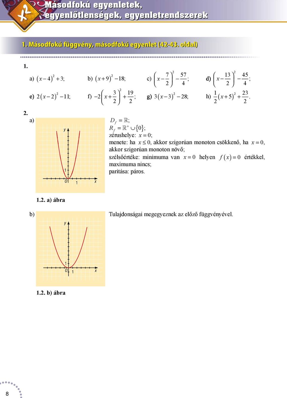 D f = ; + R f = {} 0 ; zérushelye: x = 0; menete: h x 0, kkor szigorún monoton csökkenő, h x = 0, kkor szigorún monoton