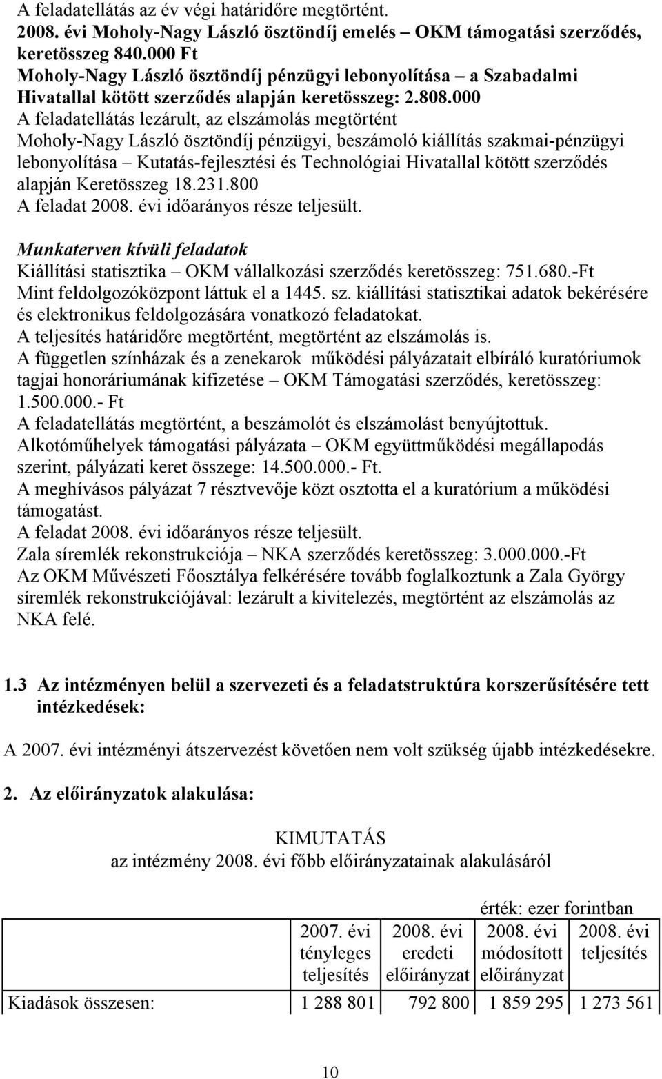 000 A feladatellátás lezárult, az elszámolás megtörtént Moholy-Nagy László ösztöndíj pénzügyi, beszámoló kiállítás szakmai-pénzügyi lebonyolítása Kutatás-fejlesztési és Technológiai Hivatallal kötött