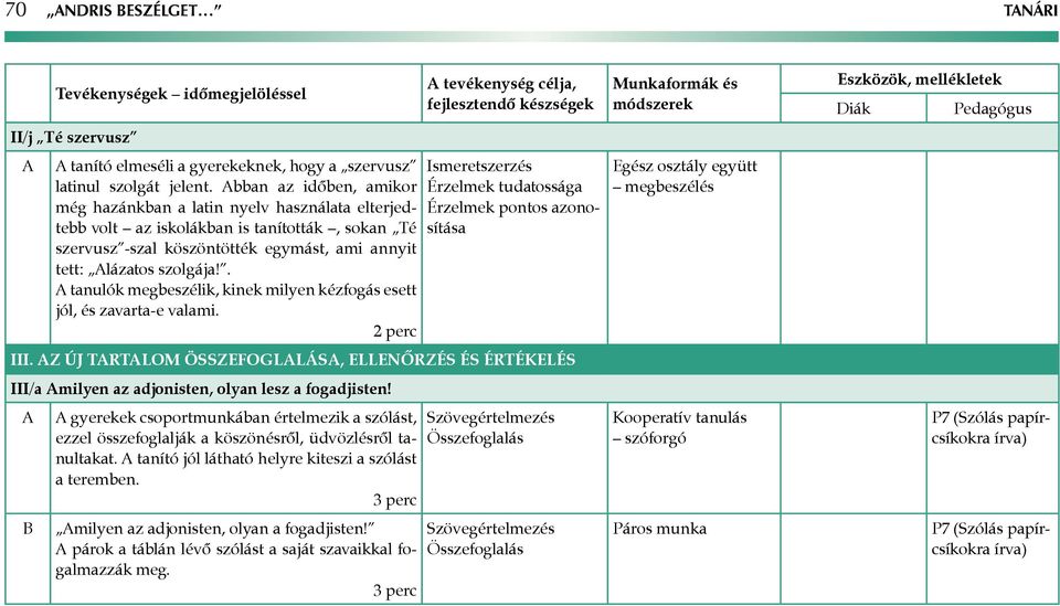 . tanulók megbeszélik, kinek milyen kézfogás esett jól, és zavarta-e valami. 2 perc tevékenység célja, Ismeretszerzés Érzelmek tudatossága Érzelmek pontos azonosítása III.