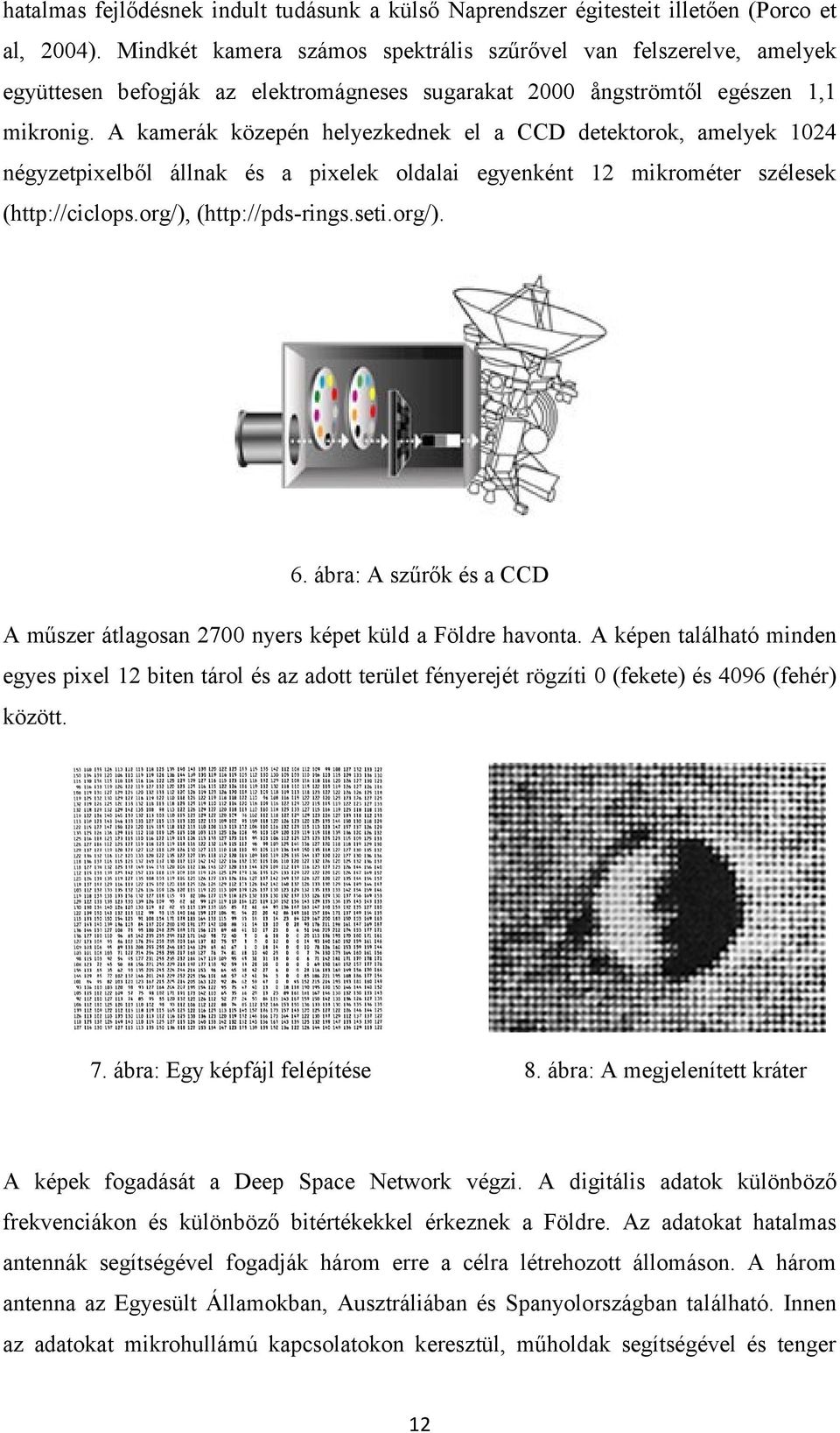 A kamerák közepén helyezkednek el a CCD detektorok, amelyek 1024 négyzetpixelből állnak és a pixelek oldalai egyenként 12 mikrométer szélesek (http://ciclops.org/), (http://pds-rings.seti.org/). 6.