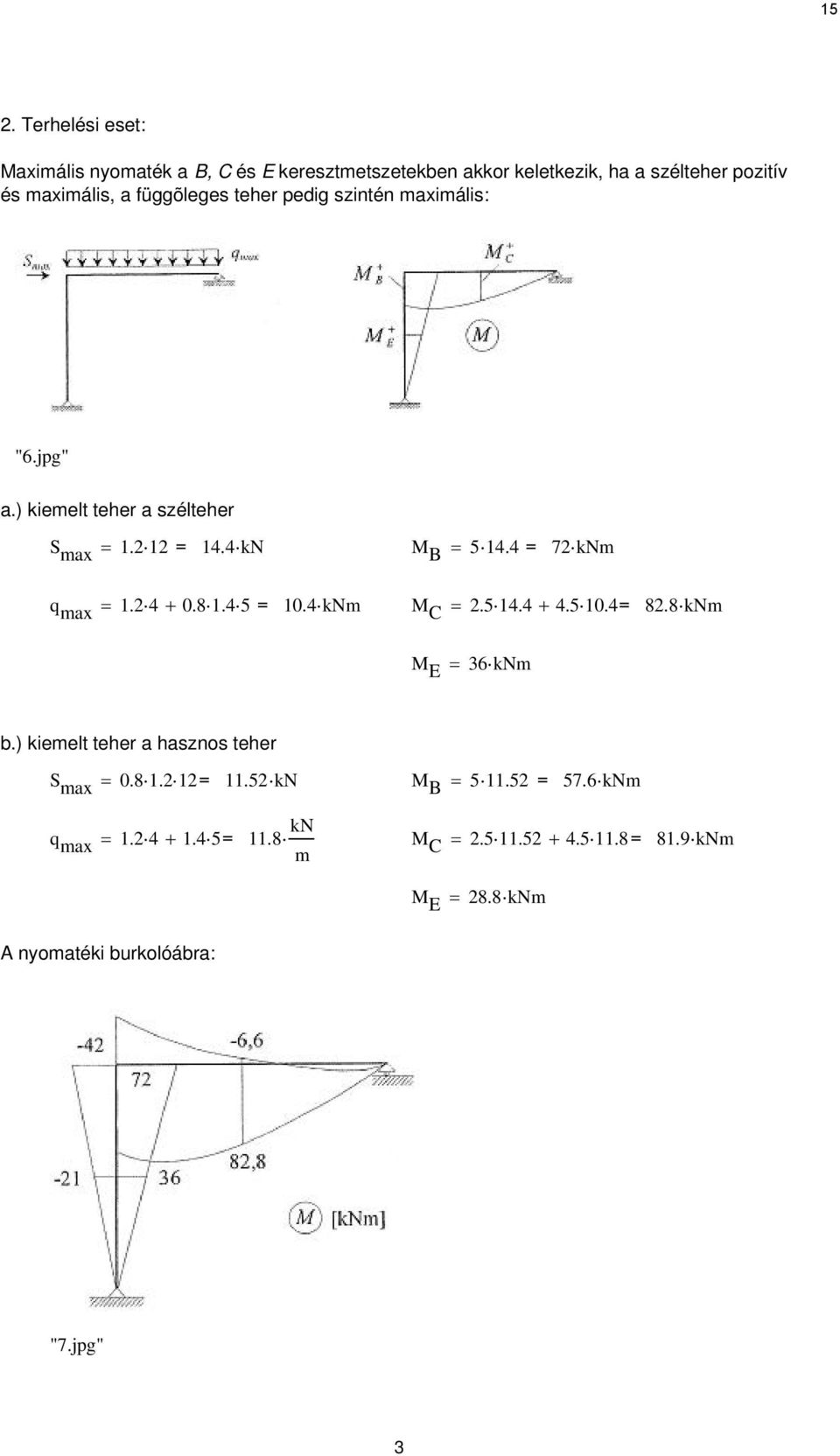 8 1.4 5 = 10.4 knm M C =.5 14.4 + 4.5 10.4= 8.8 knm M E = 36 knm b.) kiemelt teher a hazno teher S max = 0.8 1. 1= 11.