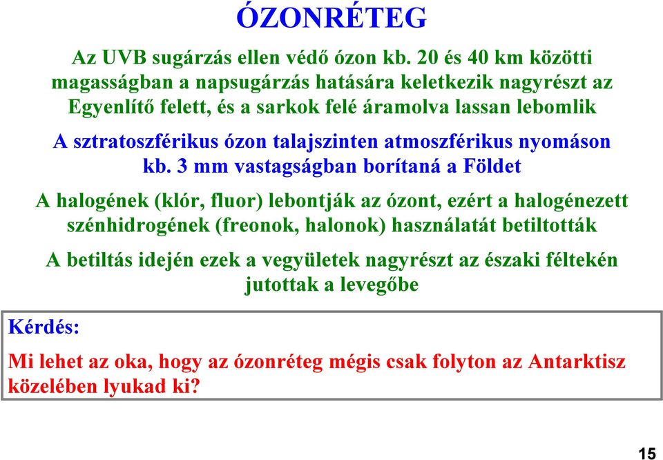 sztratoszférikus ózon talajszinten atmoszférikus nyomáson kb.