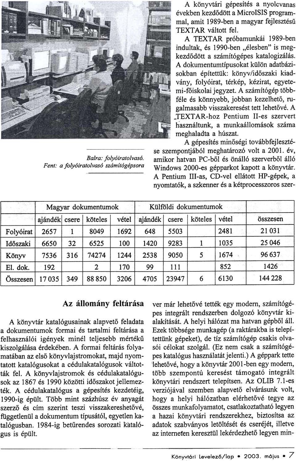 A dokumentumtípusokat külön adatbázisokban építettük: könyv/idõszaki kiadvány, folyóirat, térkép, kézirat, egyetemi-fõiskolai jegyzet.