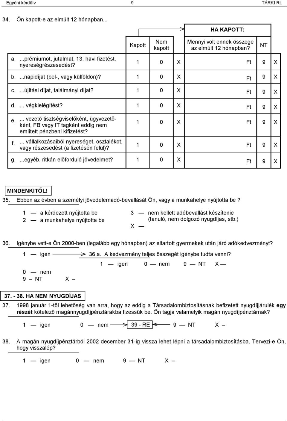 1 0 Ft 9 e. f.... vezető tisztségviselőként, ügyvezetőként, FB vagy IT tagként eddig nem említett pénzbeni kifizetést?... vállalkozásaiból nyereséget, osztalékot, vagy részesedést (a fizetésén felül)?