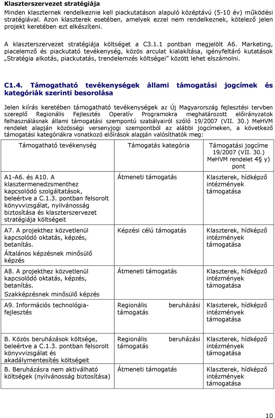 Marketing, piacelemző és piackutató tevékenység, közös arculat kialakítása, igényfeltáró kutatások Stratégia alkotás, piackutatás, trendelemzés költségei között lehet elszámolni. C1.4.