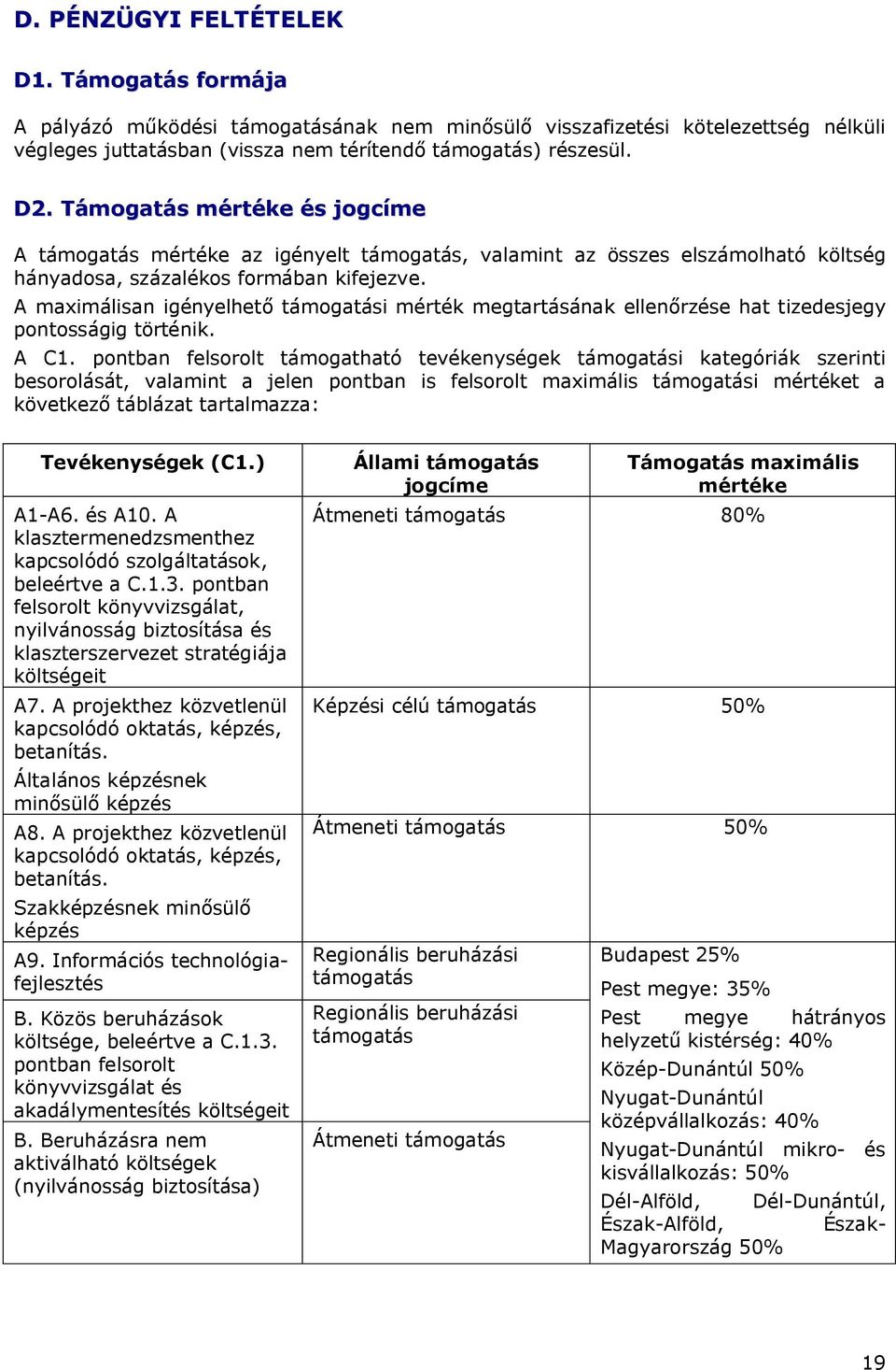 A maximálisan igényelhető támogatási mérték megtartásának ellenőrzése hat tizedesjegy pontosságig történik. A C1.