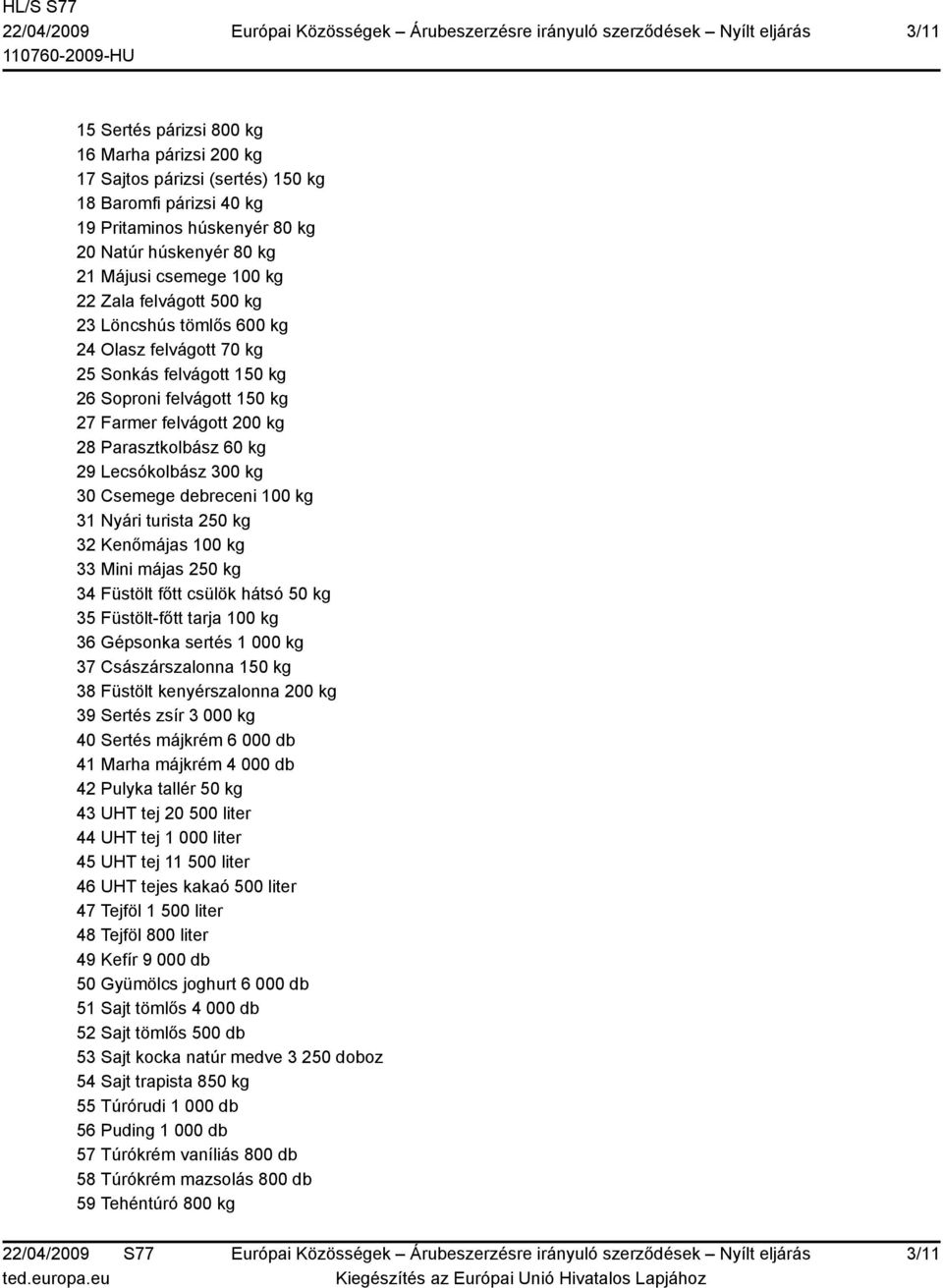 kg 30 Csemege debreceni 100 kg 31 Nyári turista 250 kg 32 Kenőmájas 100 kg 33 Mini májas 250 kg 34 Füstölt főtt csülök hátsó 50 kg 35 Füstölt-főtt tarja 100 kg 36 Gépsonka sertés 1 000 kg 37