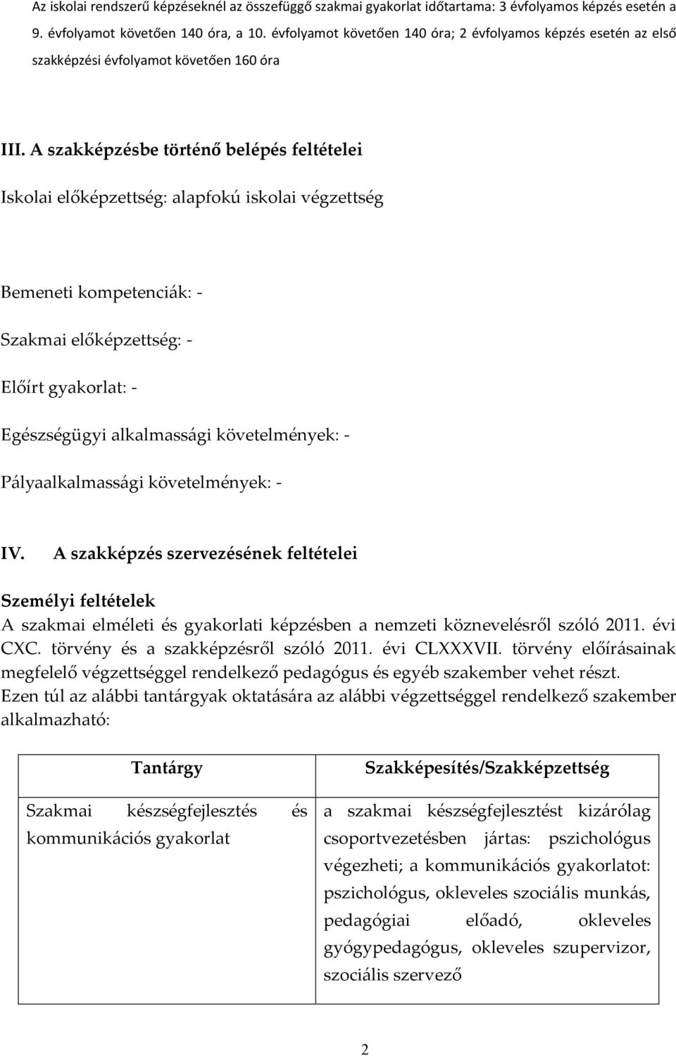 A szakképzésbe történő belépés feltételei Iskolai előképzettség: alapfokú iskolai végzettség Bemeneti kompetenciák: - Szakmai előképzettség: - Előírt gyakorlat: - Egészségügyi alkalmassági