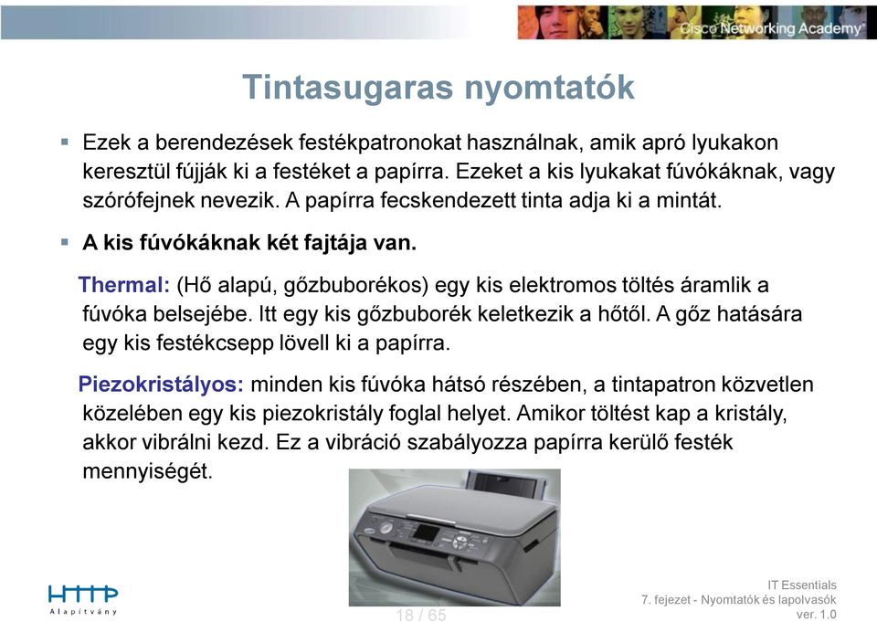 Thermal: (Hő alapú, gőzbuborékos) egy kis elektromos töltés áramlik a fúvóka belsejébe. Itt egy kis gőzbuborék keletkezik a hőtől.