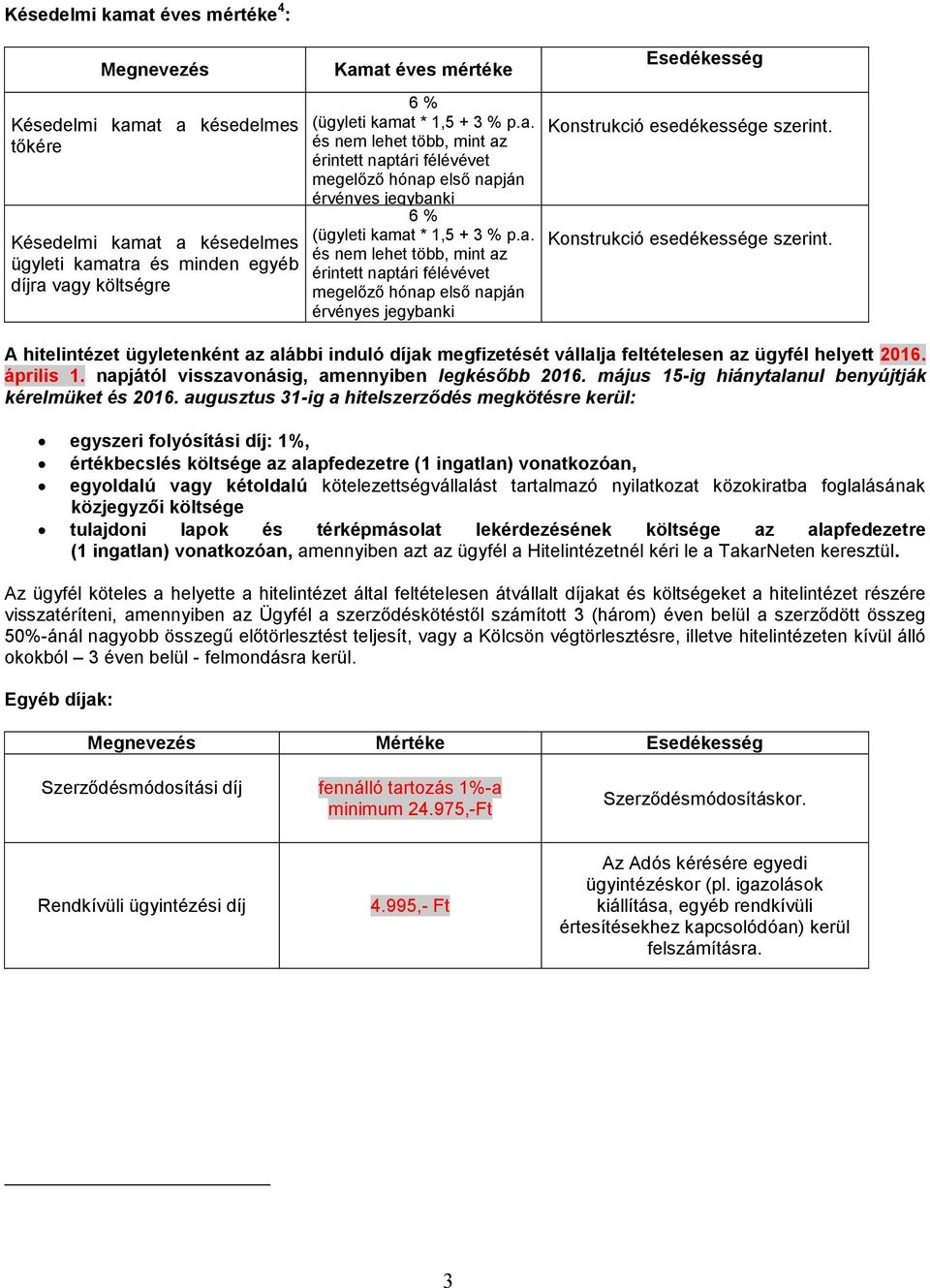 ) Esedékesség Konstrukció esedékessége szerint. Konstrukció esedékessége szerint. A hitelintézet ügyletenként az alábbi induló díjak megfizetését vállalja feltételesen az ügyfél helyett 2016.