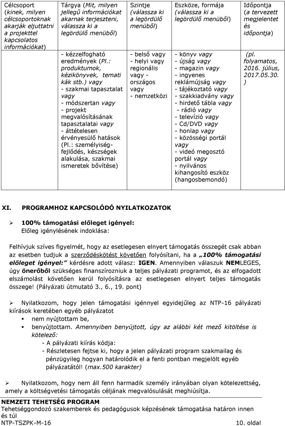 ) vagy - szakmai tapasztalat vagy - módszertan vagy - projekt megvalósításának tapasztalatai vagy - áttételesen érvényesülő hatások (Pl.