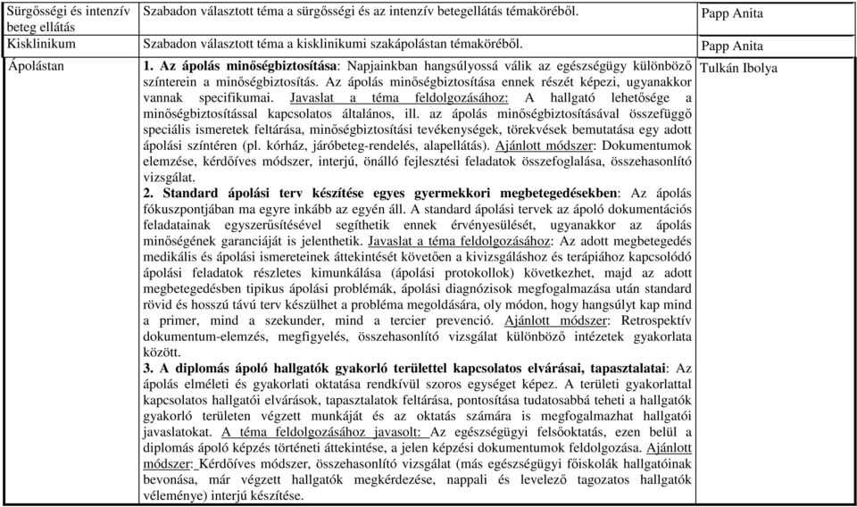 Az ápolás minıségbiztosítása: Napjainkban hangsúlyossá válik az egészségügy különbözı színterein a minıségbiztosítás. Az ápolás minıségbiztosítása ennek részét képezi, ugyanakkor vannak specifikumai.