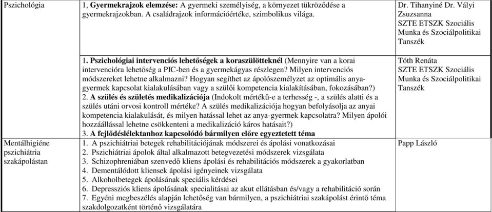 Milyen intervenciós módszereket lehetne alkalmazni? Hogyan segíthet az ápolószemélyzet az optimális anyagyermek kapcsolat kialakulásában vagy a szülıi kompetencia kialakításában, fokozásában?) 2.