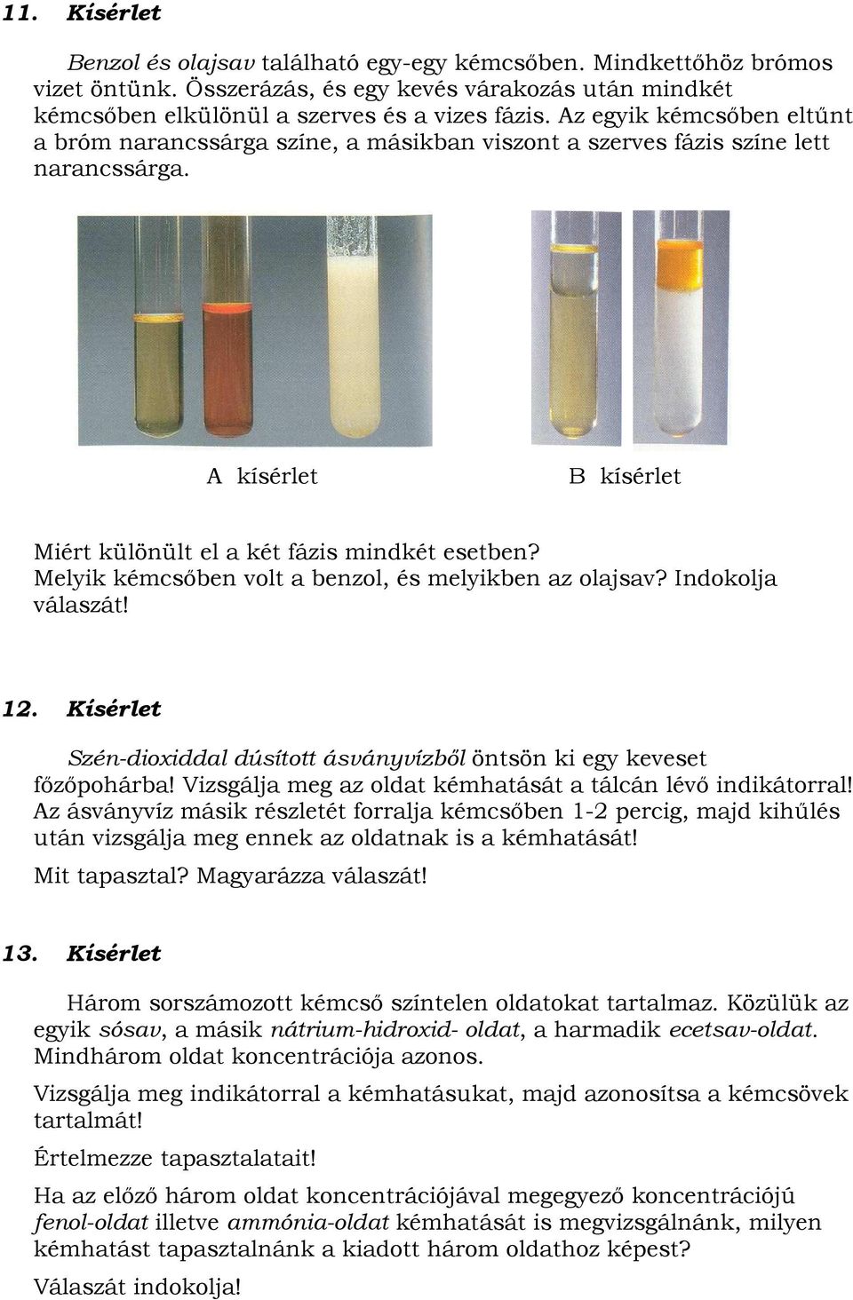 Melyik kémcsőben volt a benzol, és melyikben az olajsav? Indokolja válaszát! 12. Kísérlet Szén-dioxiddal dúsított ásványvízből öntsön ki egy keveset főzőpohárba!