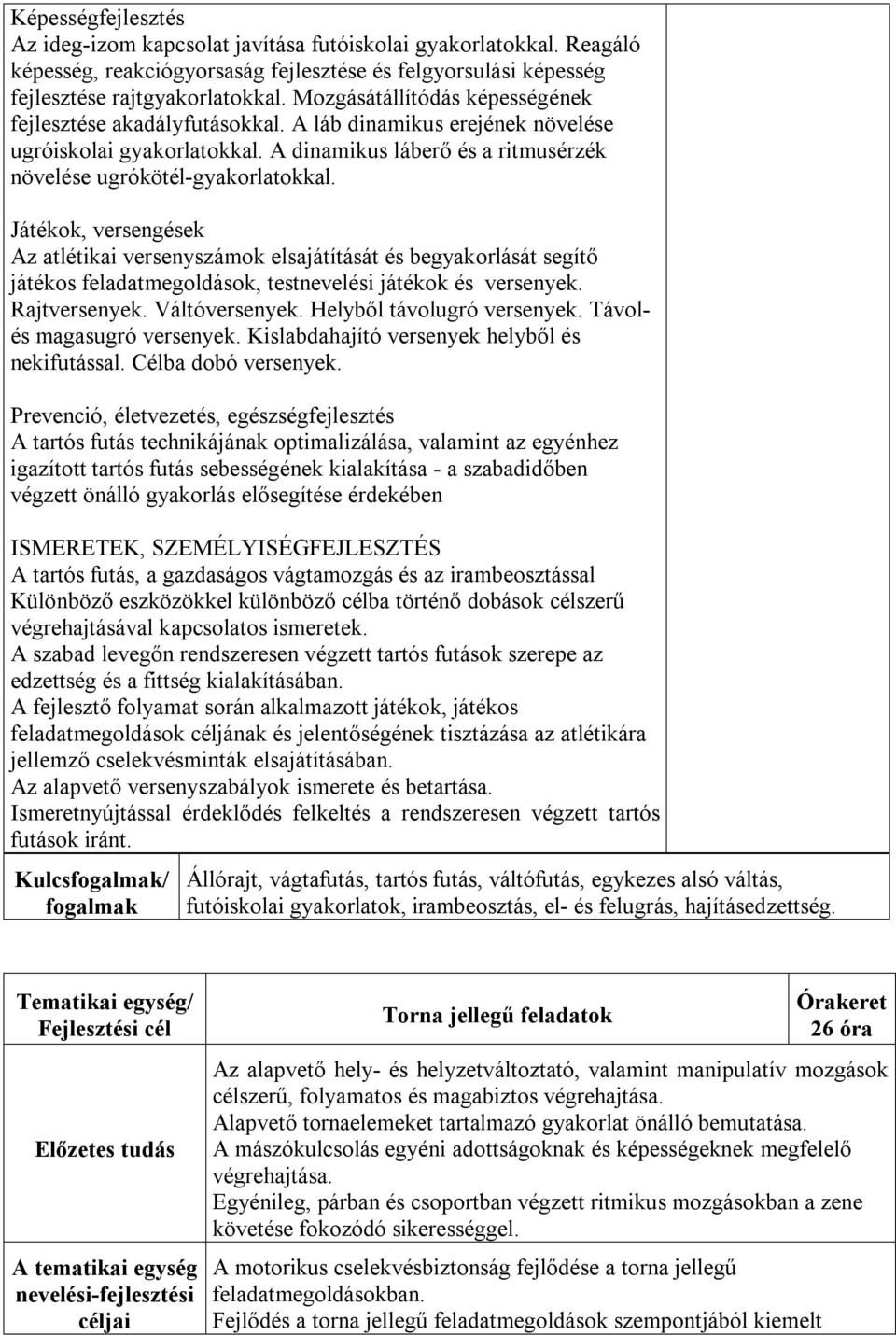 Játékok, versengések Az atlétikai versenyszámok elsajátítását és begyakorlását segítő játékos feladatmegoldások, testnevelési játékok és versenyek. Rajtversenyek. Váltóversenyek.