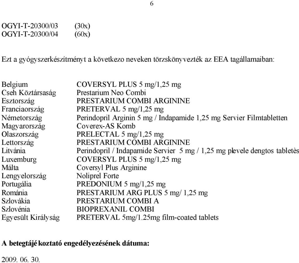 ARGININE PRETERVAL 5 mg/1,25 mg Perindopril Arginin 5 mg / Indapamide 1,25 mg Servier Filmtabletten Coverex-AS Komb PRELECTAL 5 mg/1,25 mg PRESTARIUM COMBI ARGININE Perindopril / Indapamide Servier 5