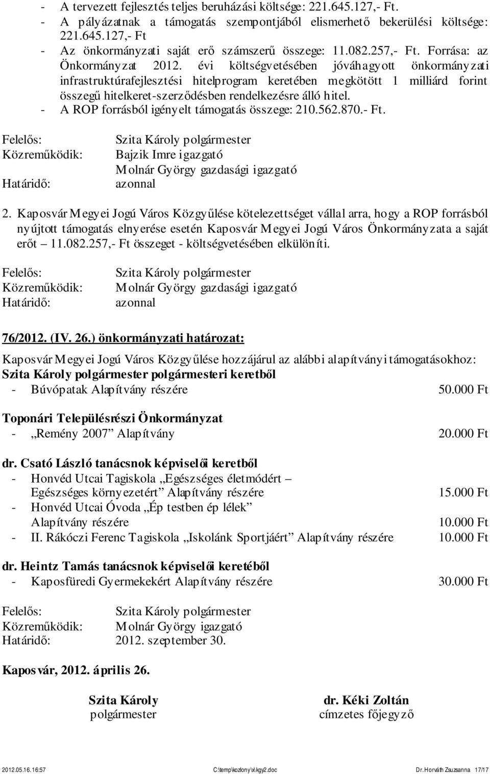 évi költségvetésében jóváhagyott önkormányzati infrastruktúrafejlesztési hitelprogram keretében megkötött 1 milliárd forint összegű hitelkeret-szerződésben rendelkezésre álló hitel.