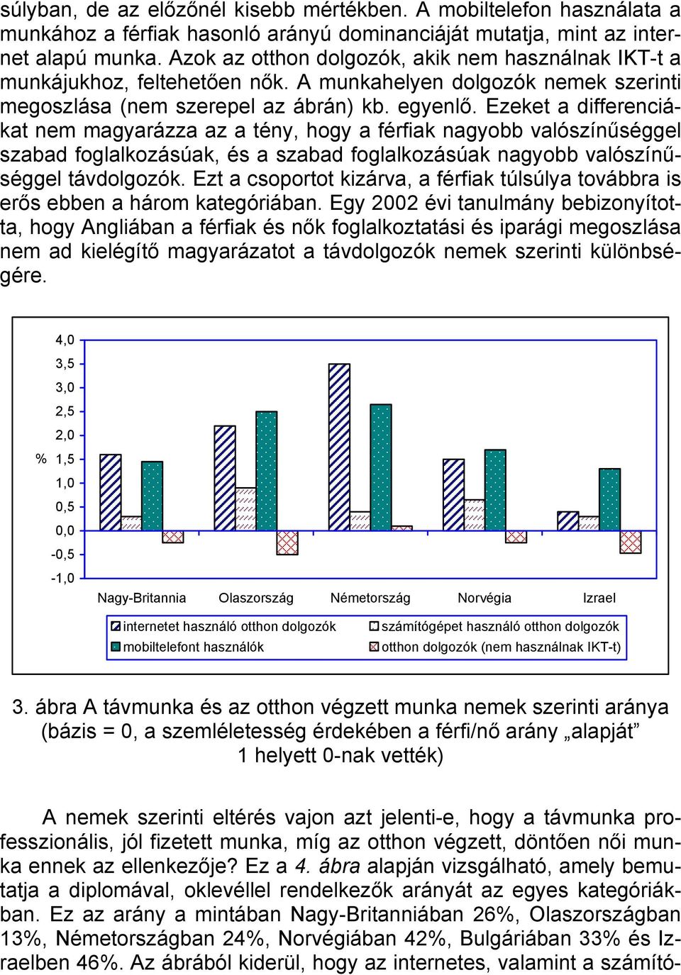 Ezeket a differenciákat nem magyarázza az a tény, hogy a férfiak nagyobb valószínűséggel szabad foglalkozásúak, és a szabad foglalkozásúak nagyobb valószínűséggel távdolgozók.