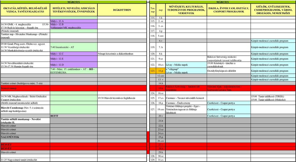 C Női köszöntés a diákotthonban 120. 8.k Kárpát-medencei cserediák program Mályi - 12.E 121. 9.