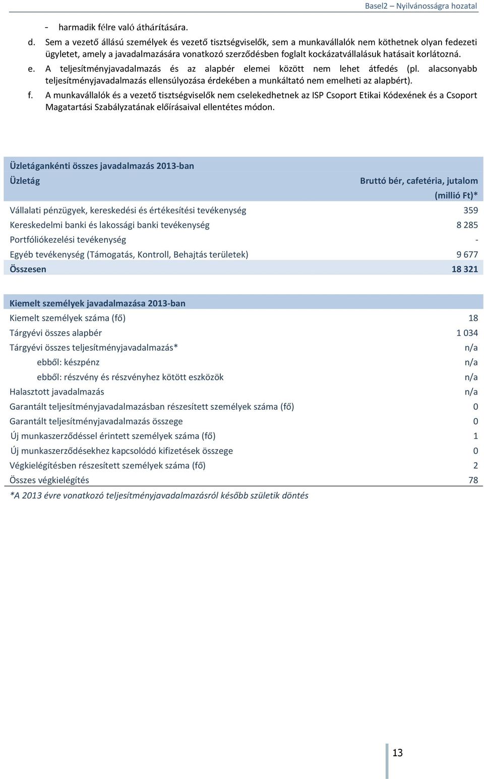 korlátozná. e. A teljesítményjavadalmazás és az alapbér elemei között nem lehet átfedés (pl. alacsonyabb teljesítményjavadalmazás ellensúlyozása érdekében a munkáltató nem emelheti az alapbért). f.