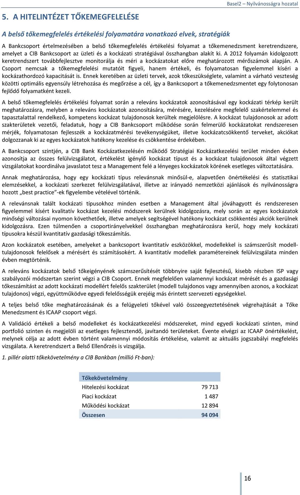 A 2012 folyamán kidolgozott keretrendszert továbbfejlesztve monitorálja és méri a kockázatokat előre meghatározott mérőszámok alapján.