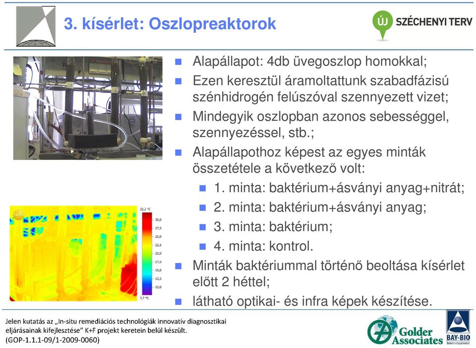 ; Alapállapothoz képest az egyes minták összetétele a következő volt: 1. minta: baktérium+ásványi anyag+nitrát; 2.