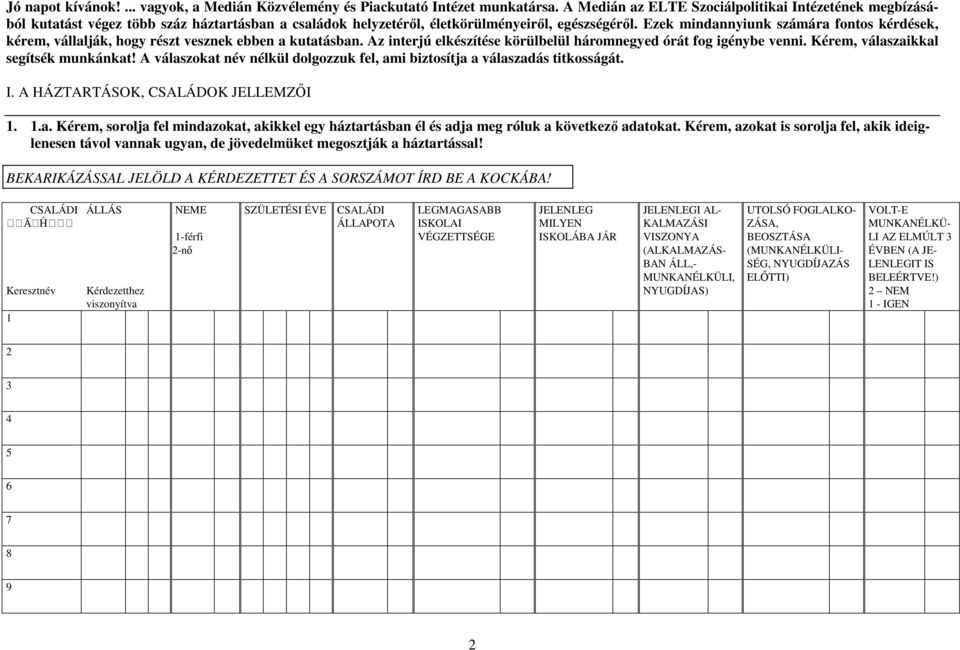 Ezek mindannyiunk számára fontos kérdések, kérem, vállalják, hogy részt vesznek ebben a kutatásban. Az interjú elkészítése körülbelül háromnegyed órát fog igénybe venni.