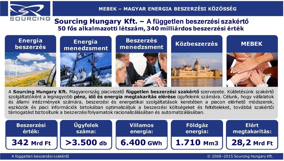 Célunk, hogy vállalatok és állami intézmények számára, beszerzési és energetikai szolgáltatások keretében a piacon elérhető módszerek, eszközök és piaci információk birtokában optimalizáljuk a