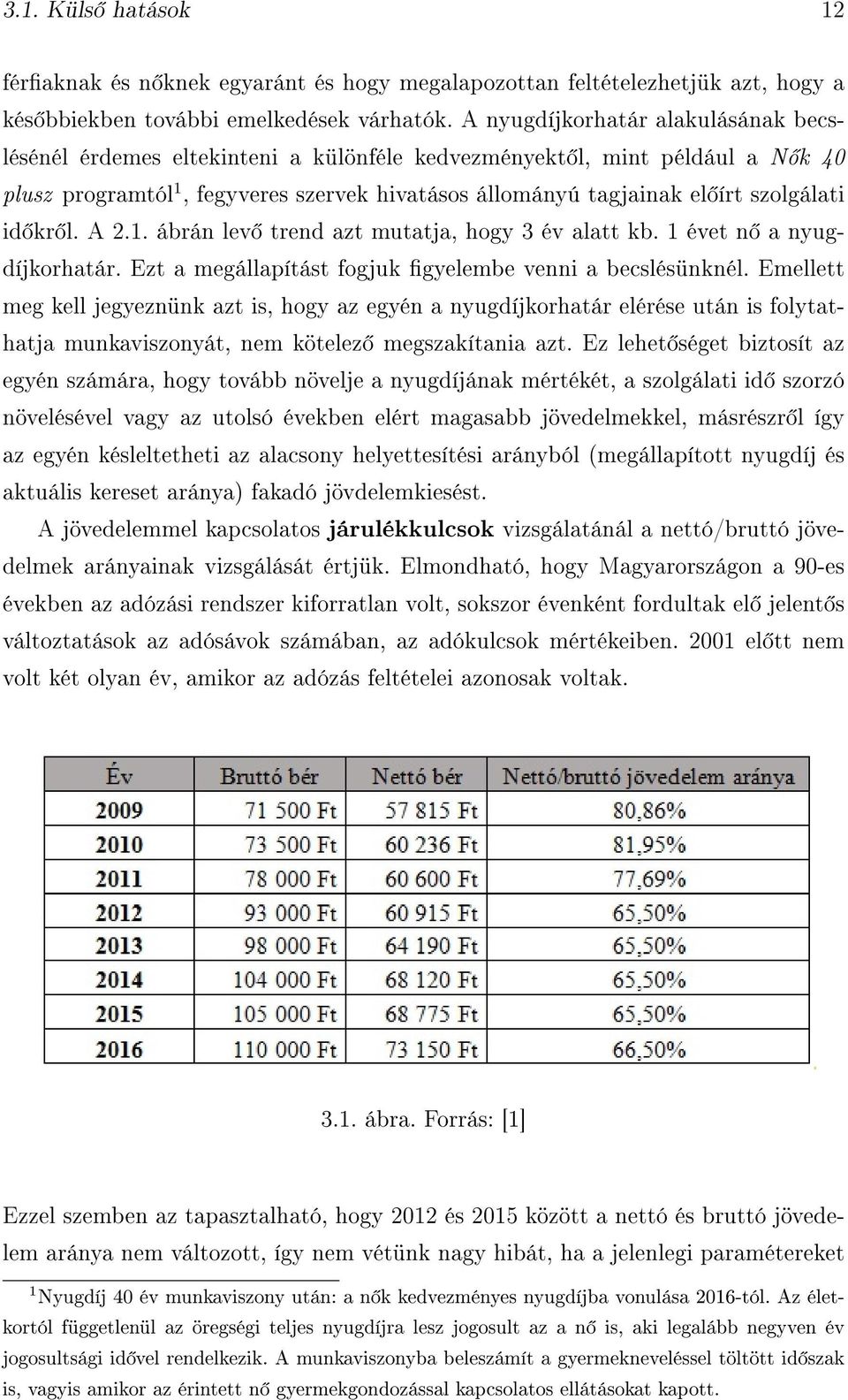 id kr l. A 2.1. ábrán lev trend azt mutatja, hogy 3 év alatt kb. 1 évet n a nyugdíjkorhatár. Ezt a megállapítást fogjuk gyelembe venni a becslésünknél.