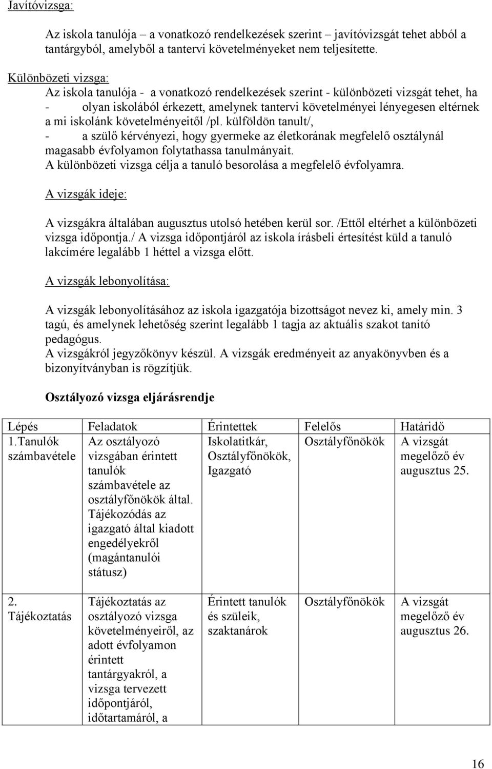 iskolánk követelményeitől /pl. külföldön tanult/, - a szülő kérvényezi, hogy gyermeke az életkorának megfelelő osztálynál magasabb évfolyamon folytathassa tanulmányait.