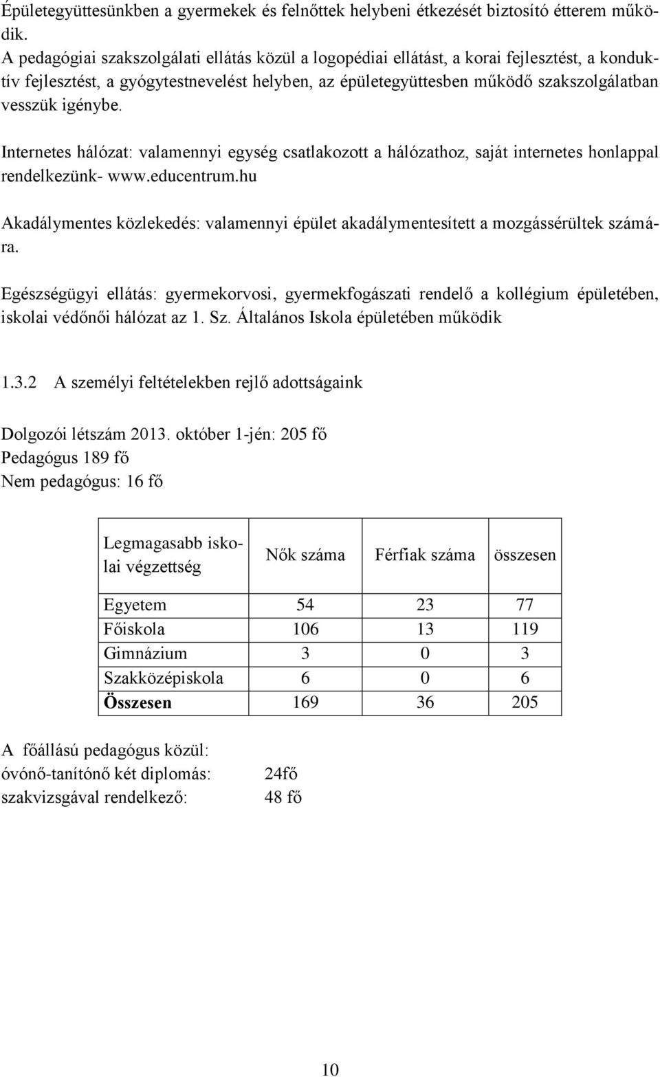 igénybe. Internetes hálózat: valamennyi egység csatlakozott a hálózathoz, saját internetes honlappal rendelkezünk- www.educentrum.