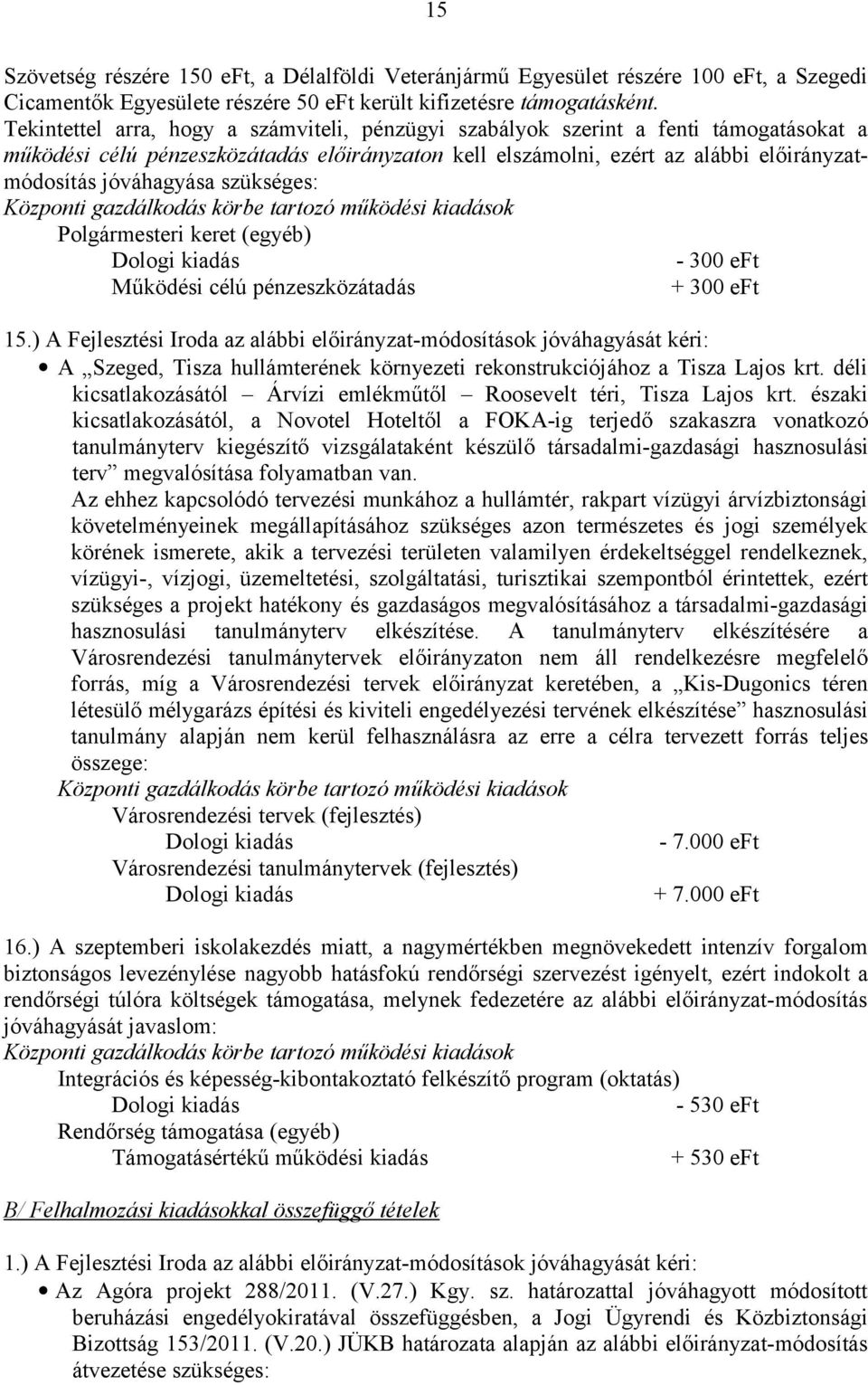 szükséges: Polgármesteri keret (egyéb) - 300 eft + 300 eft 15.