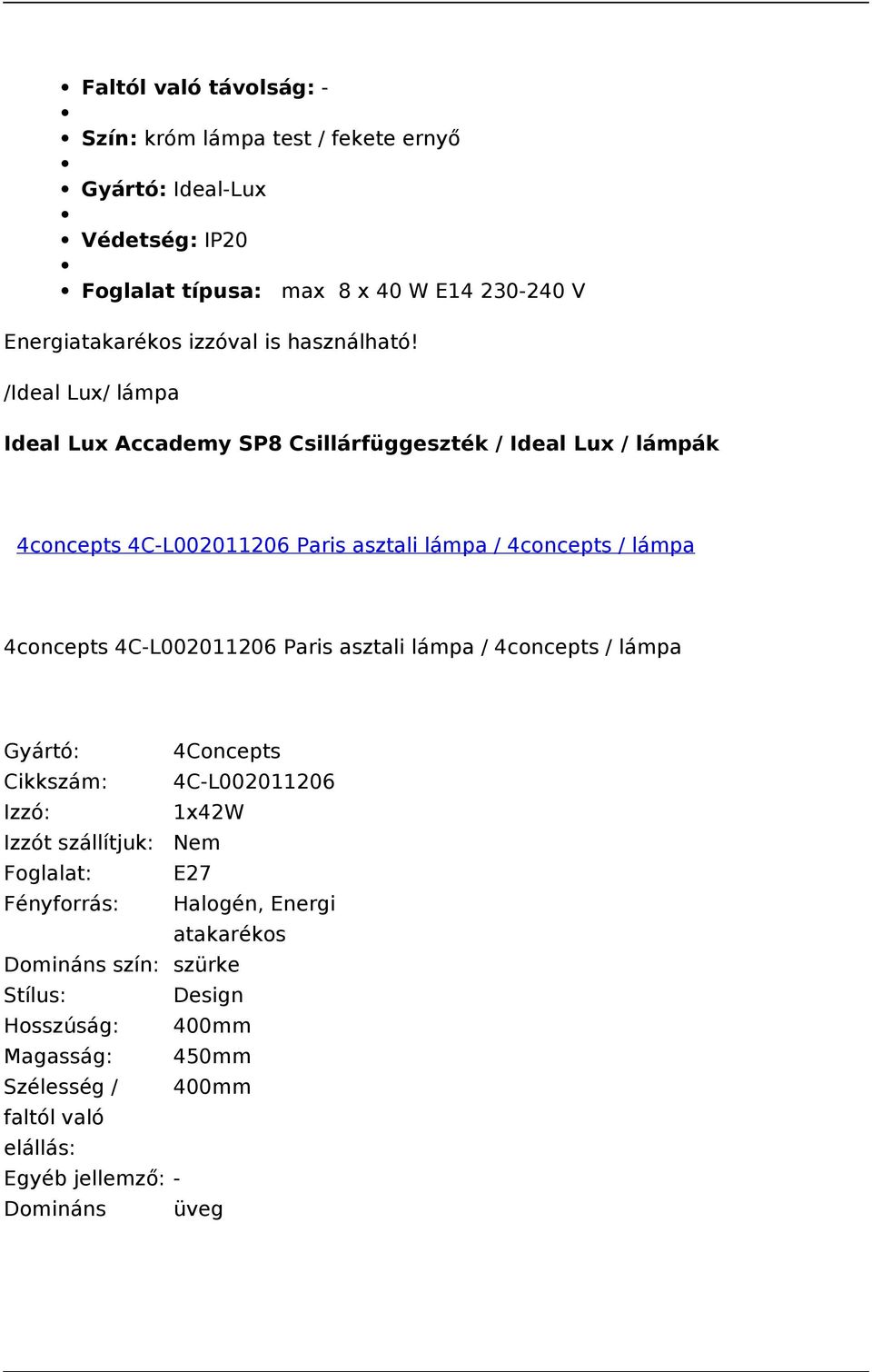 /Ideal Lux/ lámpa Ideal Lux Accademy SP8 Csillárfüggeszték / Ideal Lux / lámpák 4concepts 4C-L002011206 Paris asztali lámpa / 4concepts / lámpa