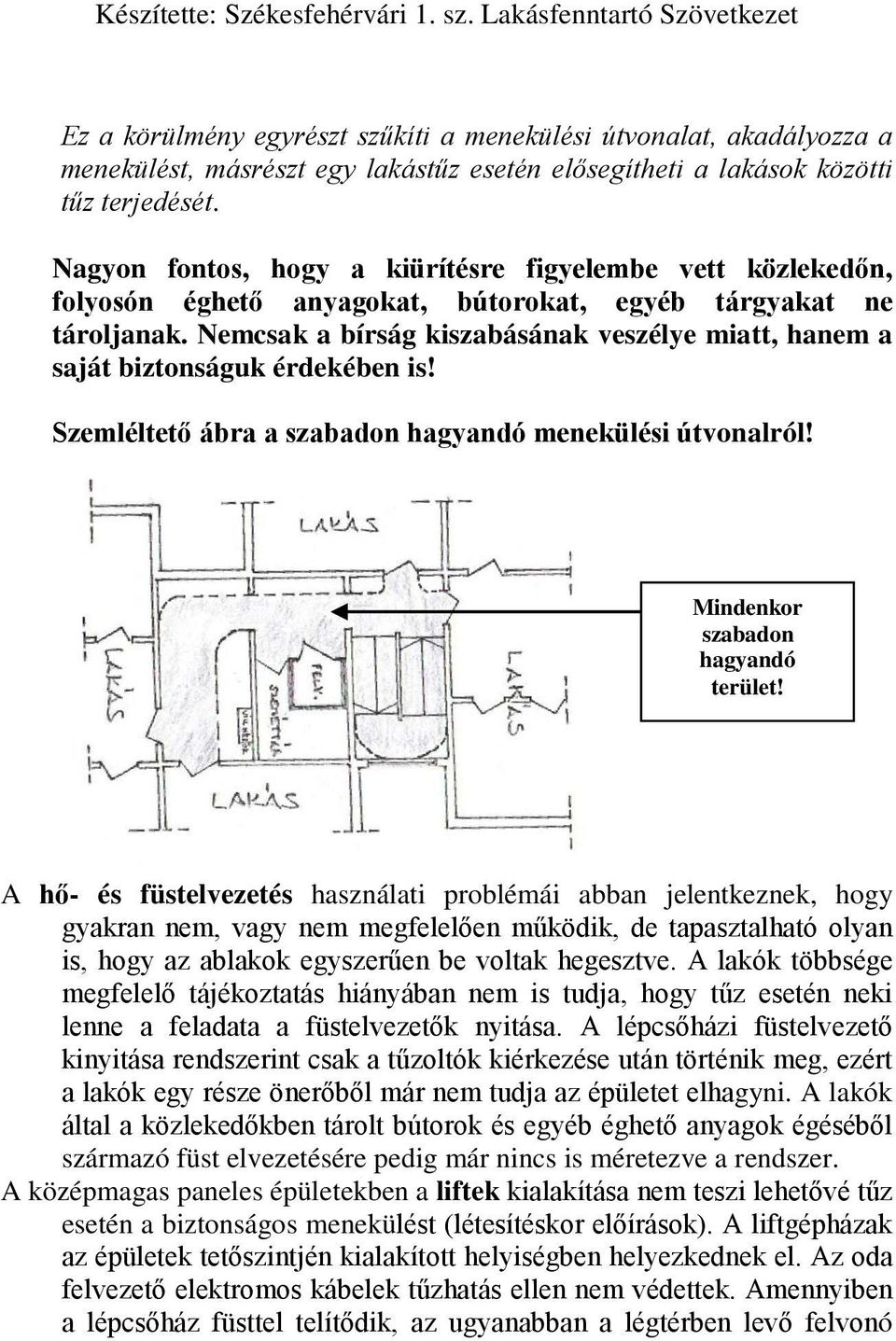 Nemcsak a bírság kiszabásának veszélye miatt, hanem a saját biztonságuk érdekében is! Szemléltető ábra a szabadon hagyandó menekülési útvonalról! Mindenkor szabadon hagyandó terület!