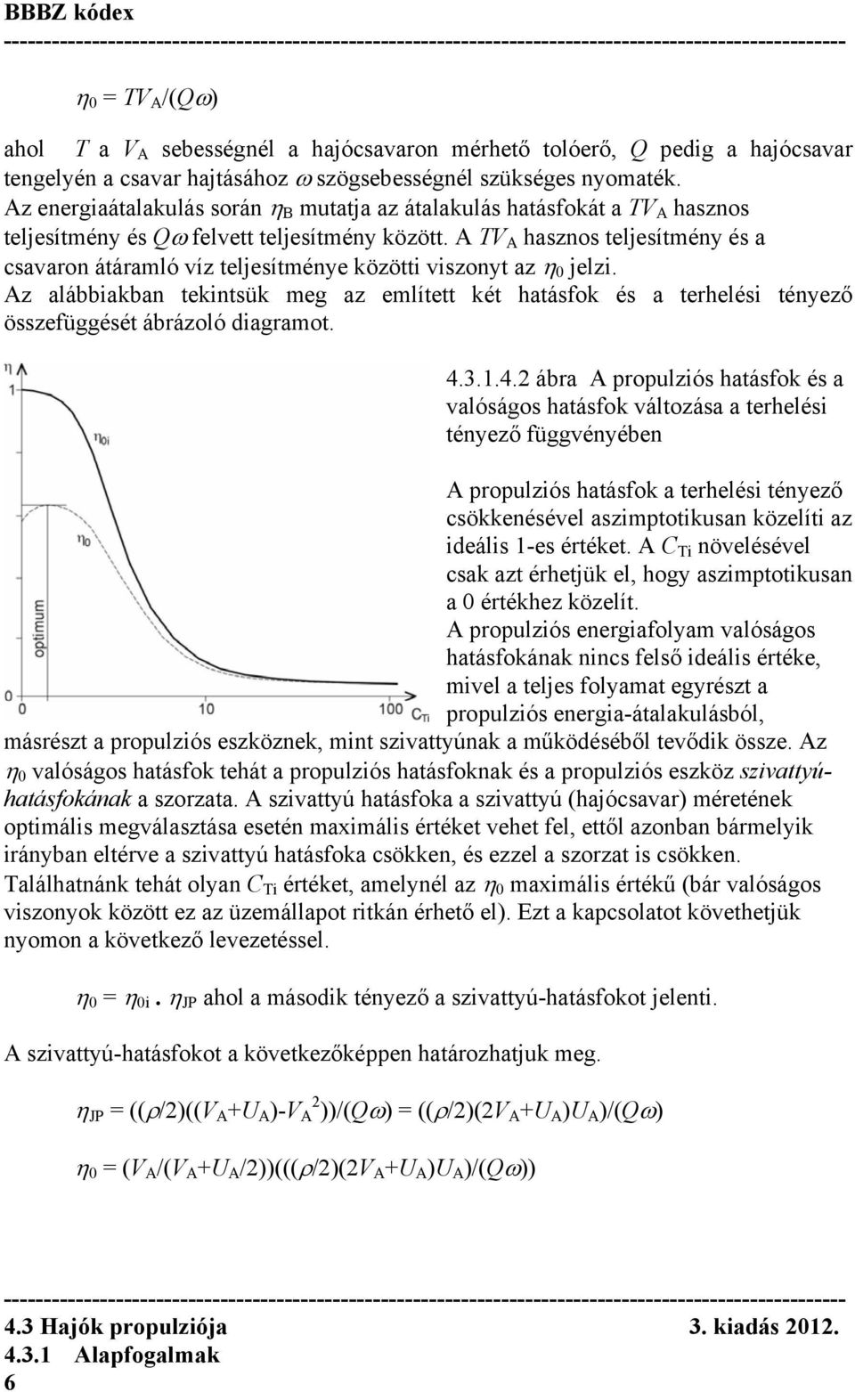 A TV A hasznos teljesítmény és a csavaron átáramló víz teljesítménye közötti viszonyt az η 0 jelzi.