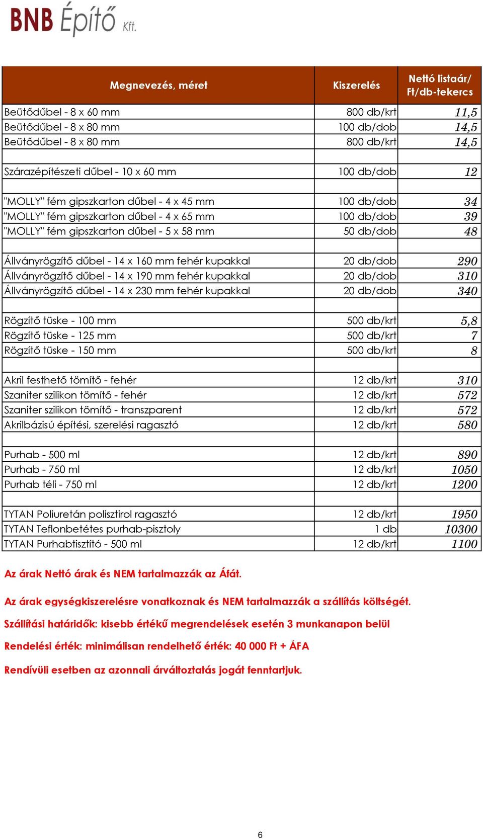 Állványrögzítő dűbel - 14 x 190 mm fehér kupakkal 20 db/dob 310 Állványrögzítő dűbel - 14 x 230 mm fehér kupakkal 20 db/dob 340 Rögzítő tüske - 100 mm 500 db/krt 5,8 Rögzítő tüske - 125 mm 500 db/krt